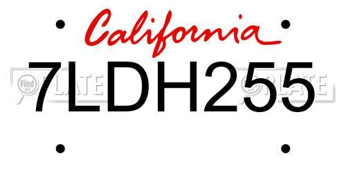 7LDH255 California License Plate
