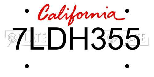 7LDH355 California License Plate