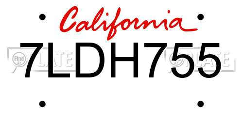 7LDH755 California License Plate