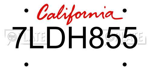 7LDH855 California License Plate