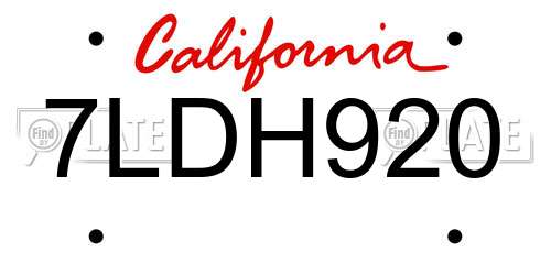 7LDH920 California License Plate