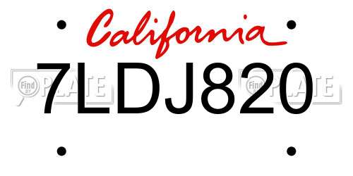 7LDJ820 California License Plate