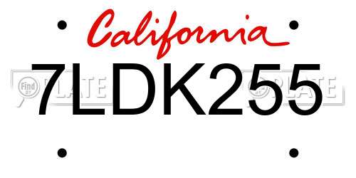 7LDK255 California License Plate