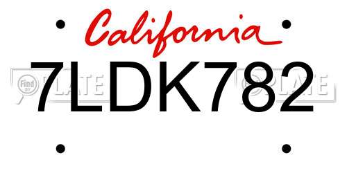 7LDK782 California License Plate