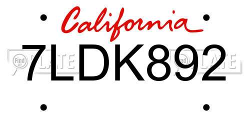 7LDK892 California License Plate