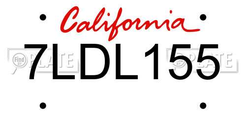 7LDL155 California License Plate