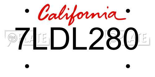7LDL280 California License Plate