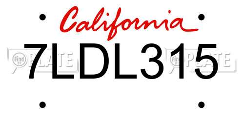 7LDL315 California License Plate