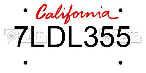 7LDL355 California License Plate