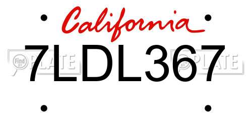 7LDL367 California License Plate