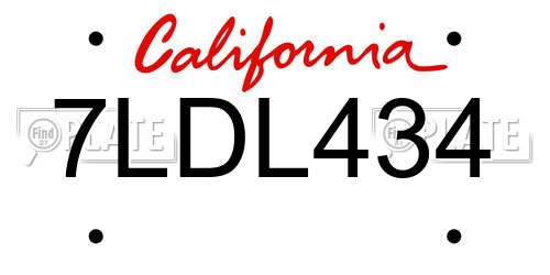 7LDL434 California License Plate