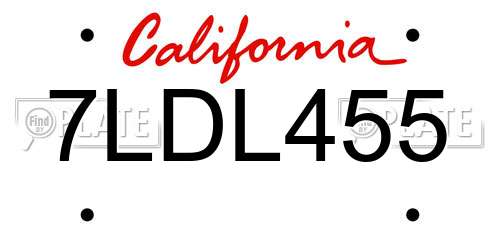 7LDL455 California License Plate