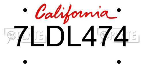 7LDL474 California License Plate