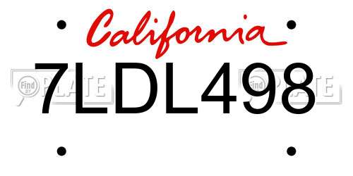 7LDL498 California License Plate