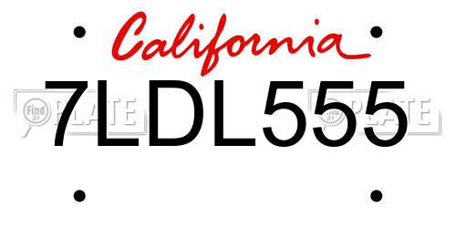 7LDL555 California License Plate