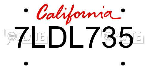 7LDL735 California License Plate