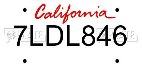 7LDL846 California License Plate