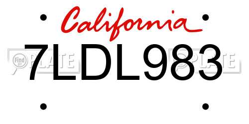 7LDL983 California License Plate