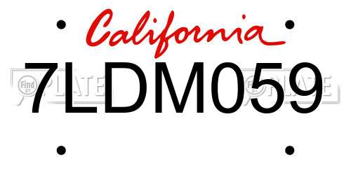 7LDM059 California License Plate