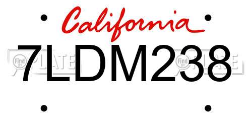 7LDM238 California License Plate
