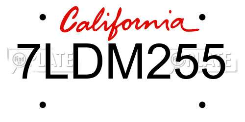 7LDM255 California License Plate