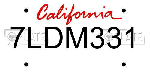 7LDM331 California License Plate