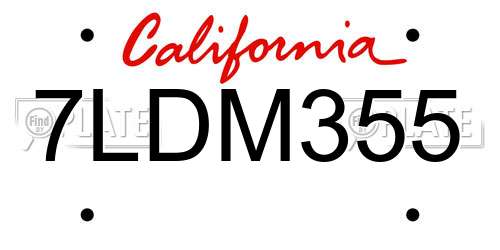 7LDM355 California License Plate