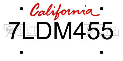 7LDM455 California License Plate