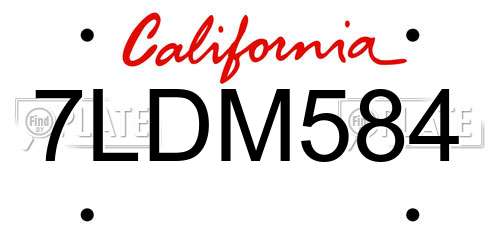 7LDM584 California License Plate