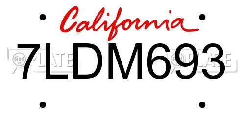 7LDM693 California License Plate