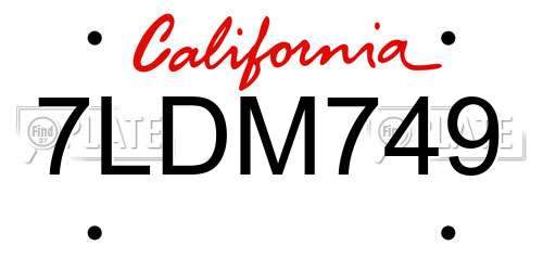 7LDM749 California License Plate