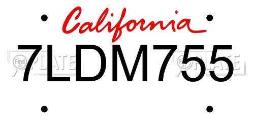 7LDM755 California License Plate