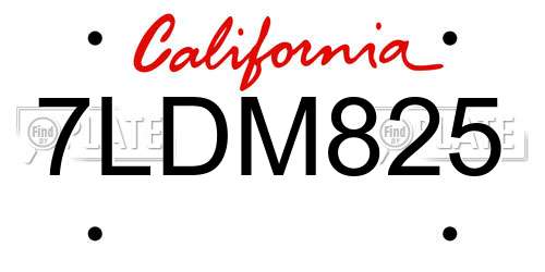 7LDM825 California License Plate