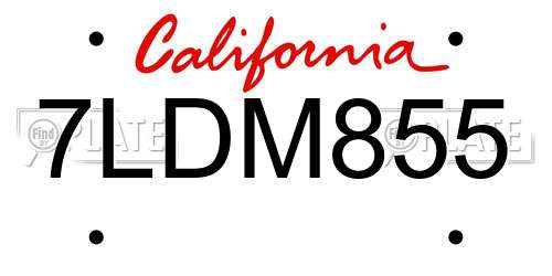 7LDM855 California License Plate