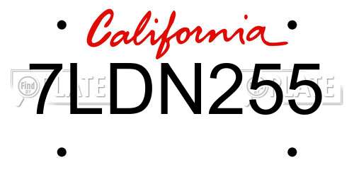 7LDN255 California License Plate