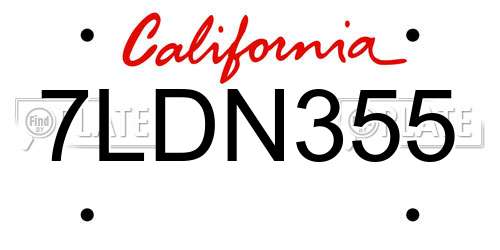 7LDN355 California License Plate
