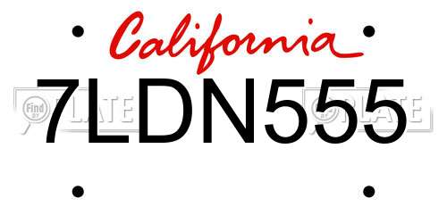 7LDN555 California License Plate