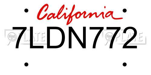 7LDN772 California License Plate
