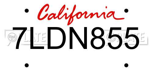7LDN855 California License Plate