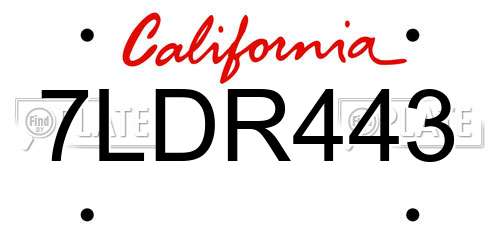 7LDR443 California License Plate