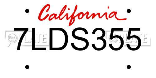 7LDS355 California License Plate