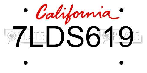 7LDS619 California License Plate
