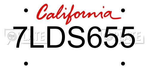 7LDS655 California License Plate