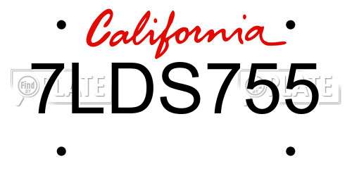 7LDS755 California License Plate