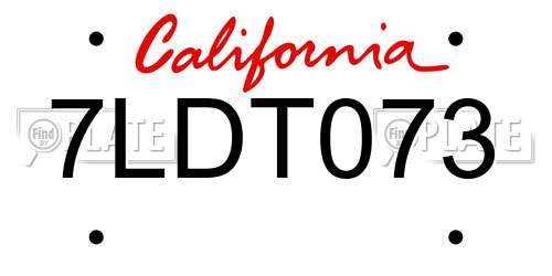7LDT073 California License Plate