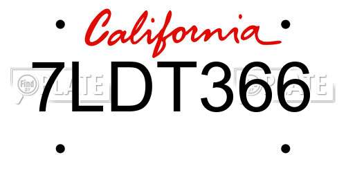 7LDT366 California License Plate