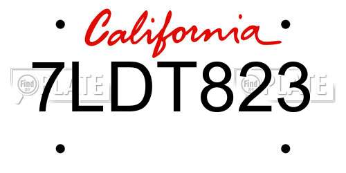 7LDT823 California License Plate