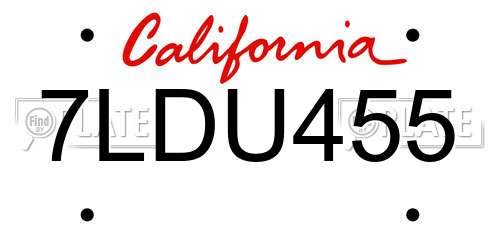 7LDU455 California License Plate