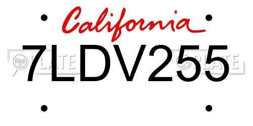 7LDV255 California License Plate