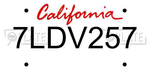 7LDV257 California License Plate